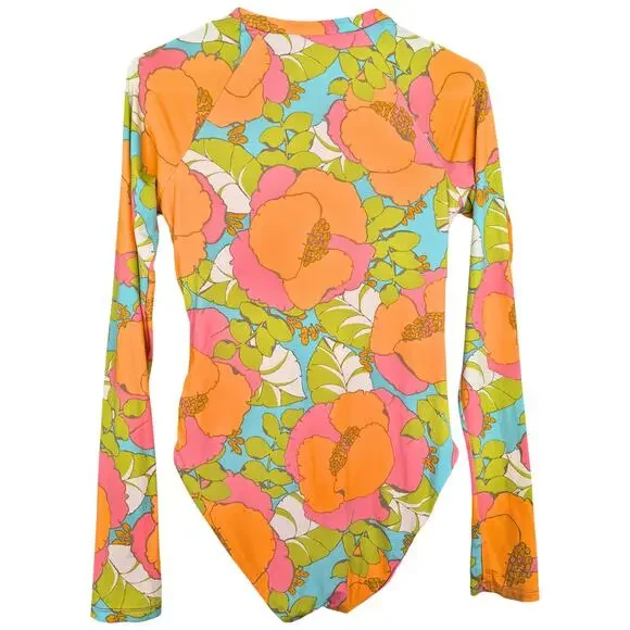 Trina Turk Womens Long Sleeve Sz M Swimsuit Paddle Suit Rashguard Playa Del Flor - Picture 2 of 9